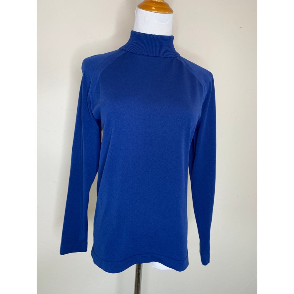 Vintage Booth Bay Blue Mock Neck Zip Neck Stretch Shirt Sz Large 40